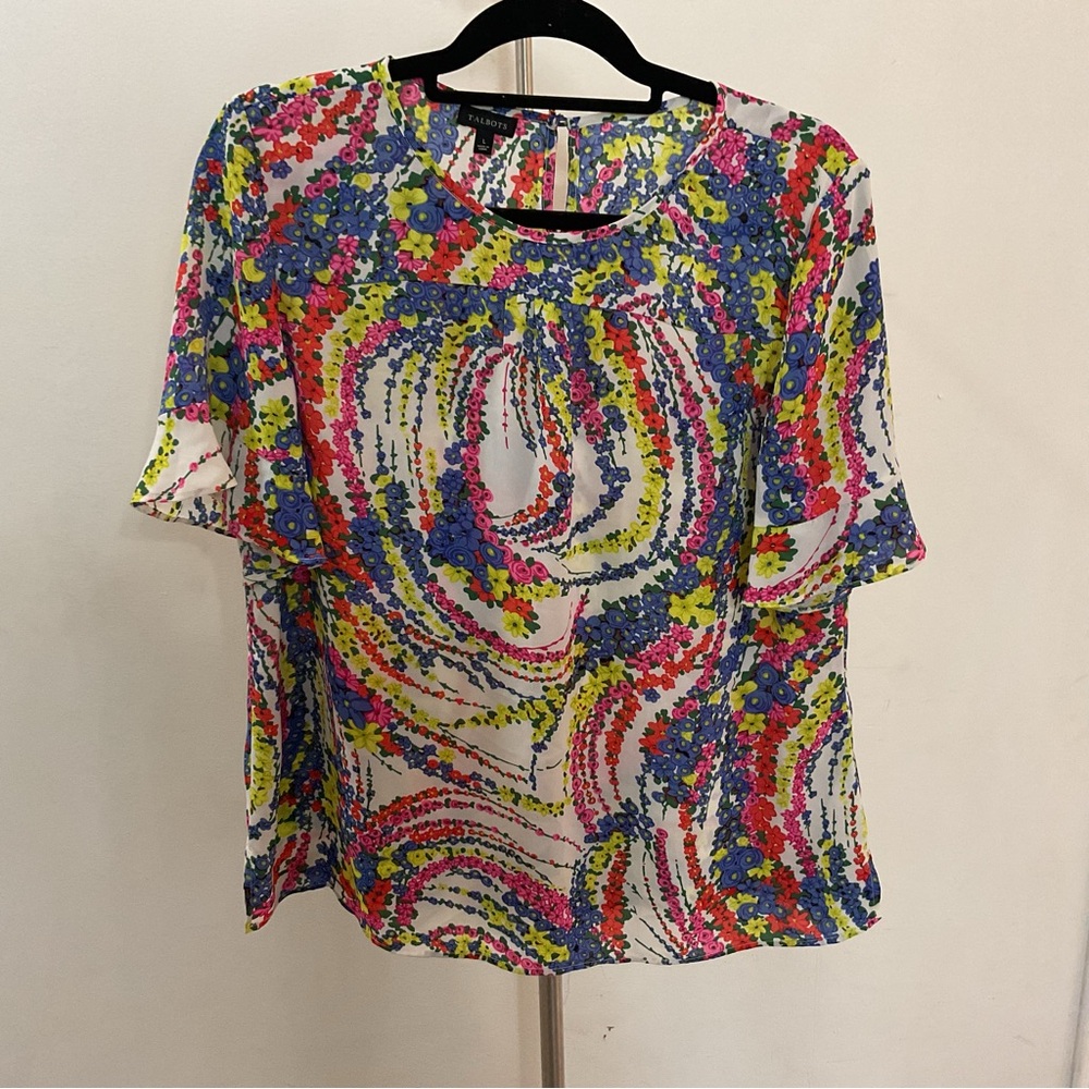 Talbots Short Sleeve Floral Spring Blouse Size L